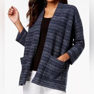 Eileen Fisher Sz SP Women Organic Cotton Blend Striped Cardigan Kimono